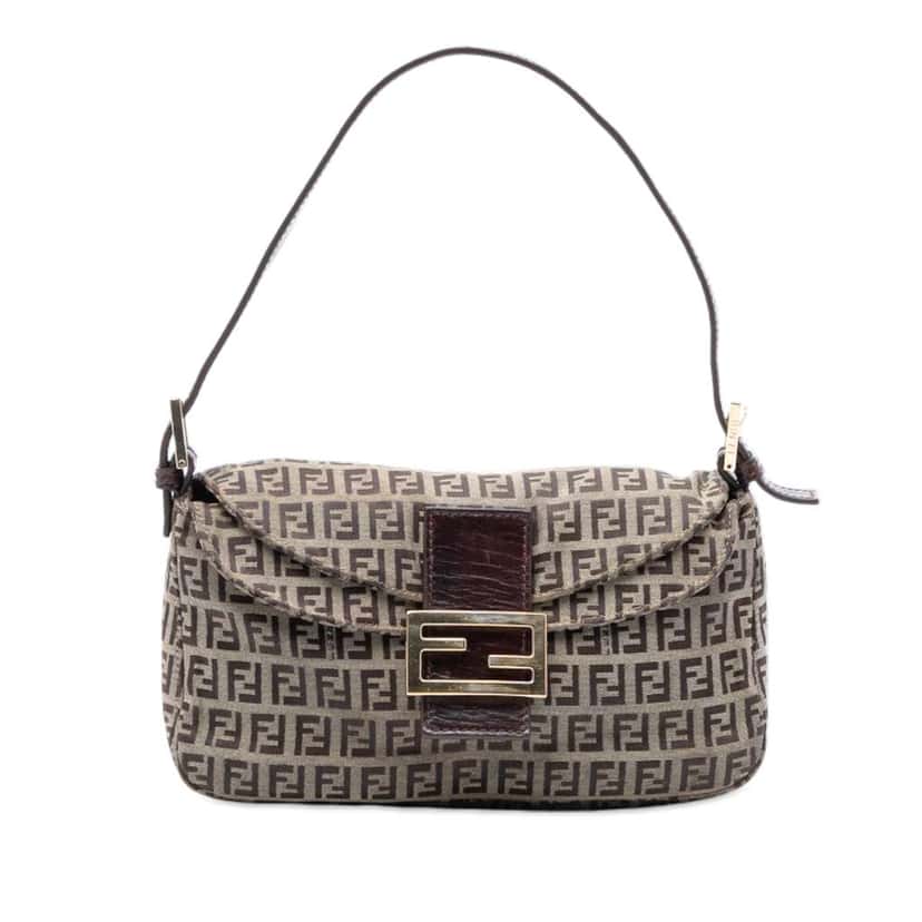 Fendi Zucchino Canvas Double Flap Shoulder Bag Brown Canvas Good condition - Front View
