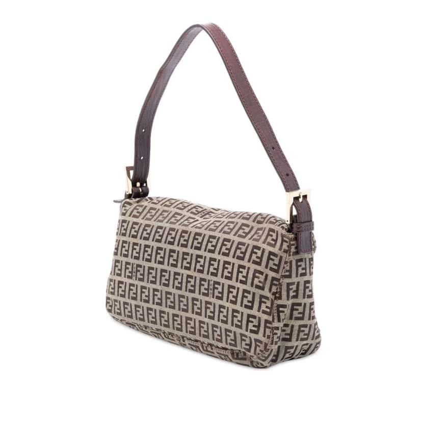 Fendi Zucchino Canvas Double Flap Shoulder Bag Brown Canvas Good condition - Back View