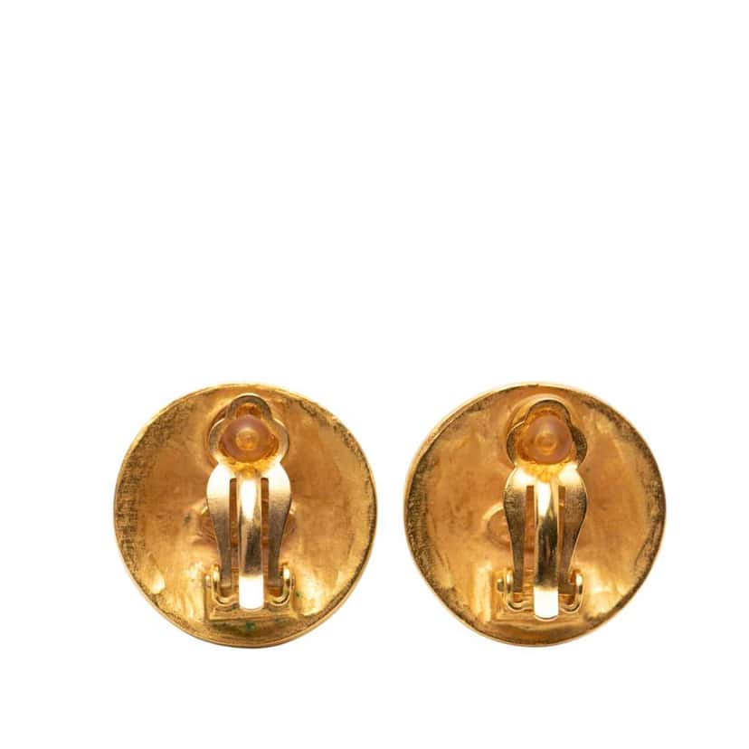 Chanel Gold Plated CC Grapevine Round Clip on Earrings Gold Metal Very good condition - Back View