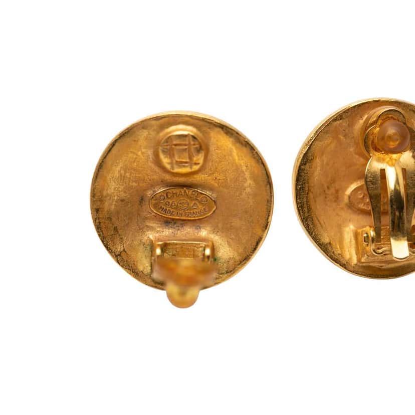 Chanel Gold Plated CC Grapevine Round Clip on Earrings Gold Metal Very good condition - Inside View