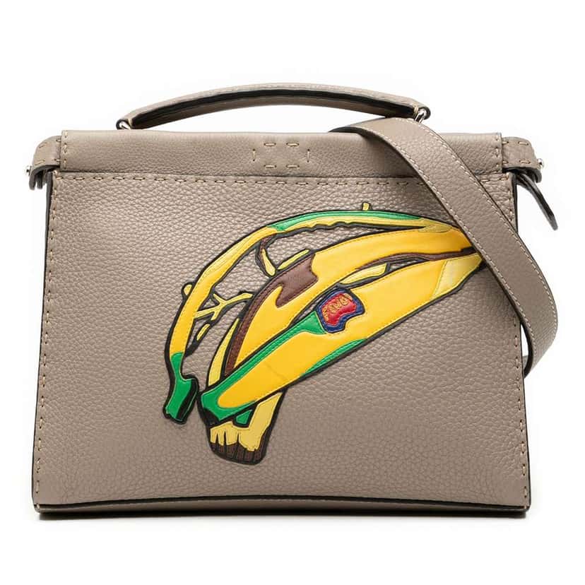 Fendi Sue Tilley Mini Calfskin Romano Selleria Banana Peekaboo Iconic Fit Satchel Brown Leather Very good condition - Front View