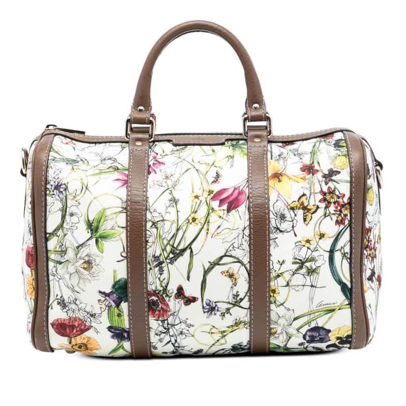 Gucci Medium Canvas Flora Joy Boston Bag White Canvas Very good condition - Front View