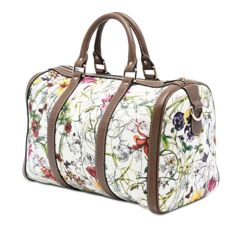 Gucci Medium Canvas Flora Joy Boston Bag White Canvas Very good condition - Back View