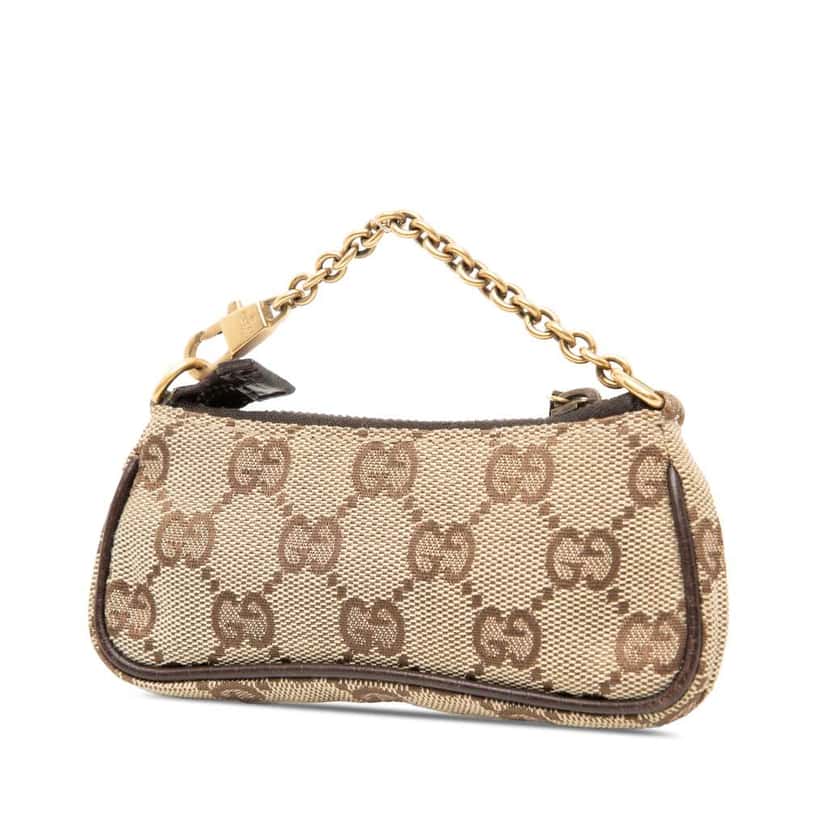 Gucci Mini GG Canvas  Horsebit Chain Coin Pouch Brown Canvas Good condition - Back View