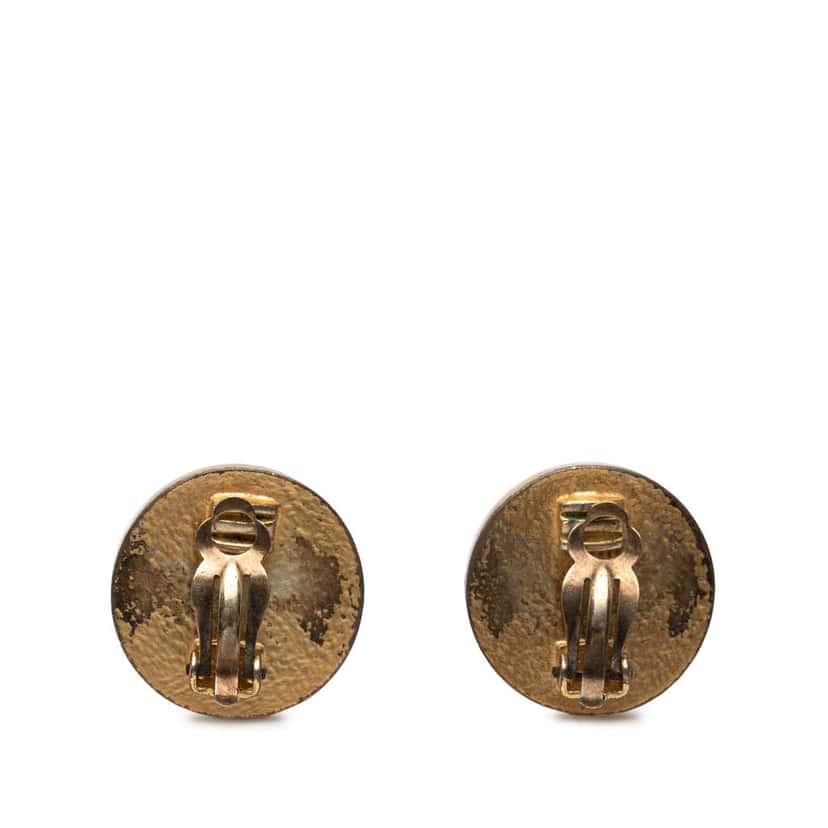 Chanel CC Gold Plated and Enamel Round Button Clip On Earrings Gold Metal Very good condition - Back View