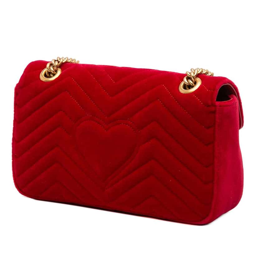 Gucci Medium GG Marmont Matelasse Velvet Shoulder Bag Red Velvet Good condition - Back View