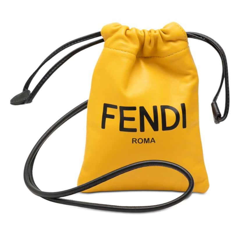 Fendi Nappa Logo Neck Phone Pouch Yellow Leather Very good condition - Front View