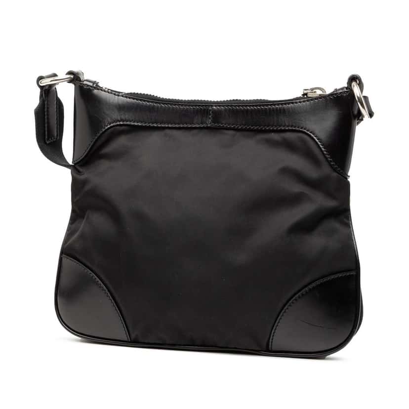 Prada Leather Trimmed Tessuto Zip Top Crossbody Black Good condition - Back View