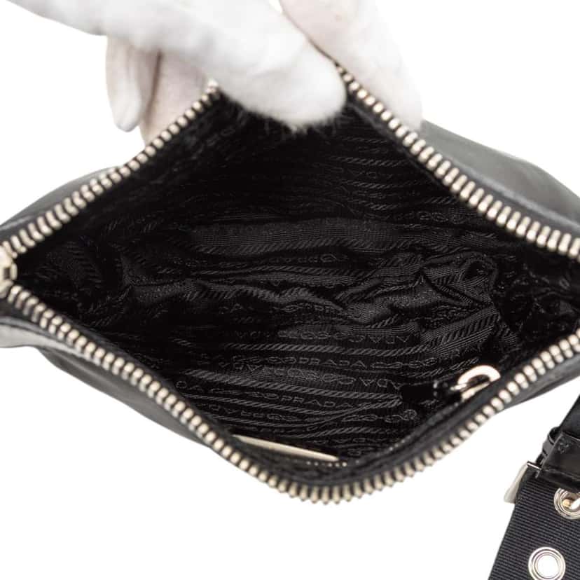 Prada Leather Trimmed Tessuto Zip Top Crossbody Black Good condition - Model View