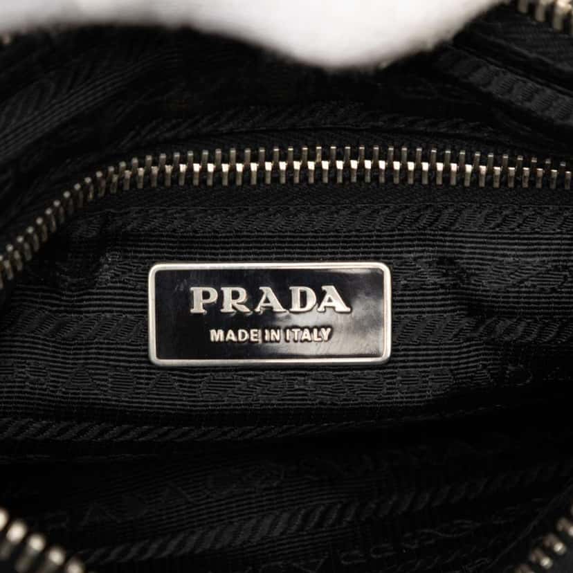 Prada Leather Trimmed Tessuto Zip Top Crossbody Black Good condition - Box View