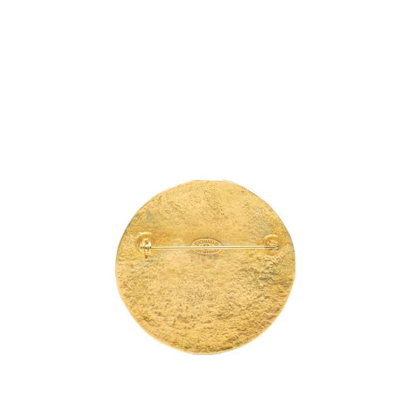 Chanel CC Gold Plated Round Brooch Gold Metal Very good condition - Back View