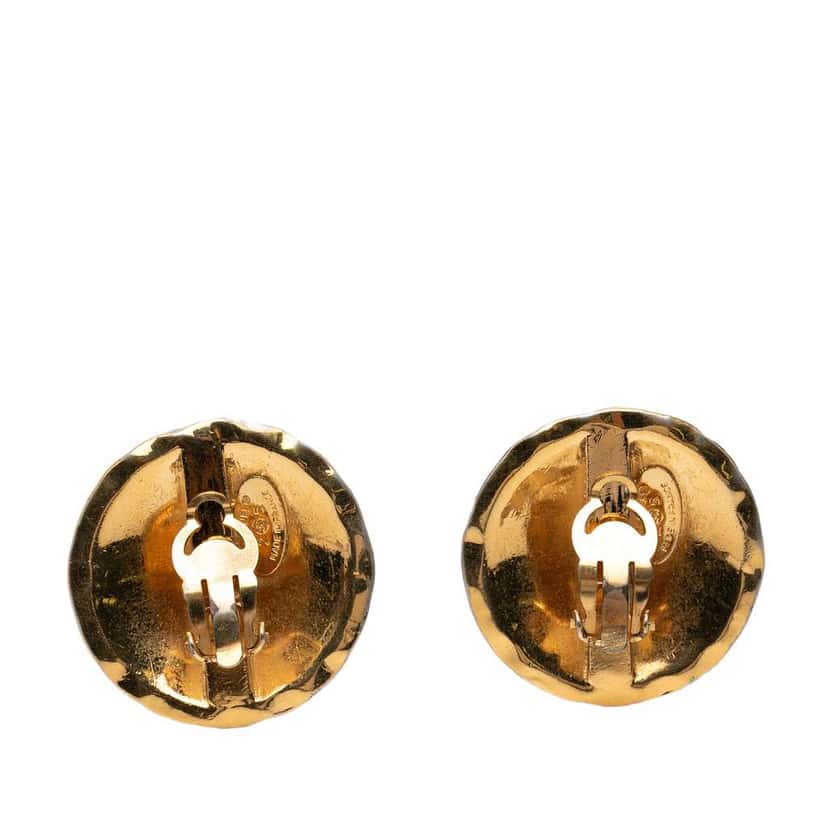 Chanel CC Quilted Gold Plated Round Clip on Earrings Gold Metal Very good condition - Back View