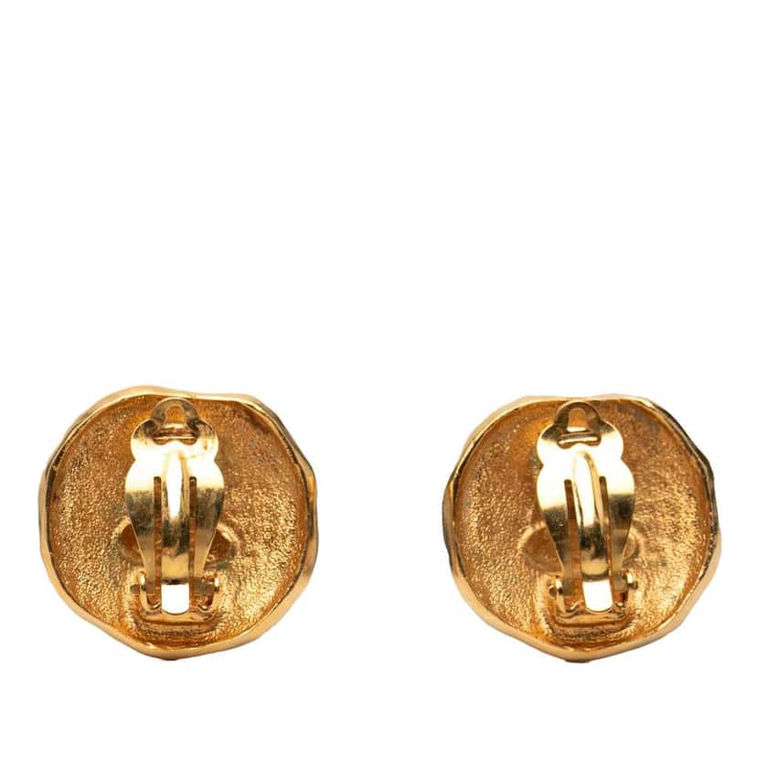 Chanel Gold Plated Logo and Lion Clip On Earrings Gold Metal Very good condition - Back View