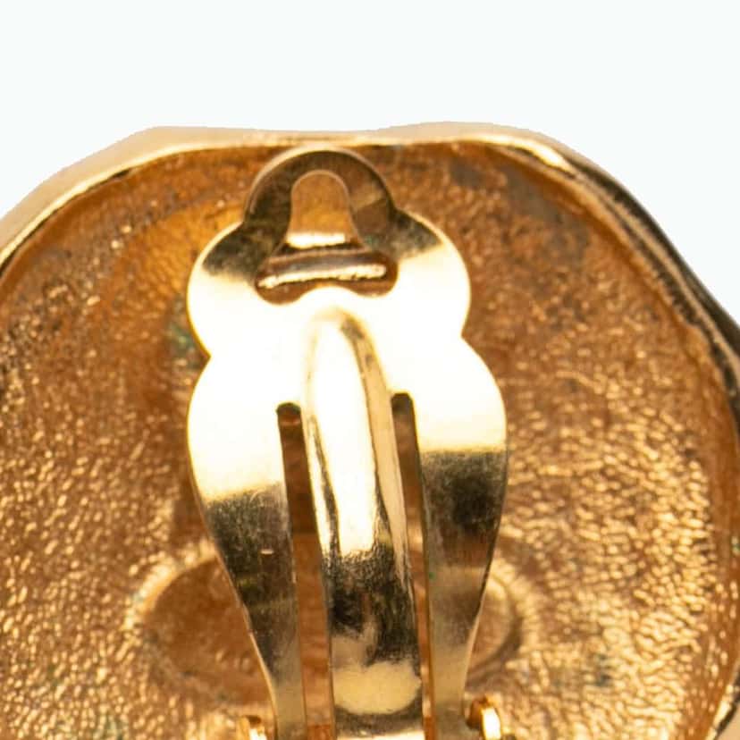 Chanel Gold Plated Logo and Lion Clip On Earrings Gold Metal Very good condition - Box View
