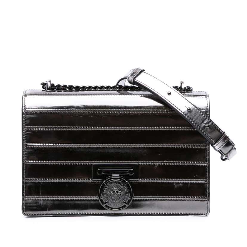 Balmain Patent Mariniere Flap Silver Leather Good condition - Front View