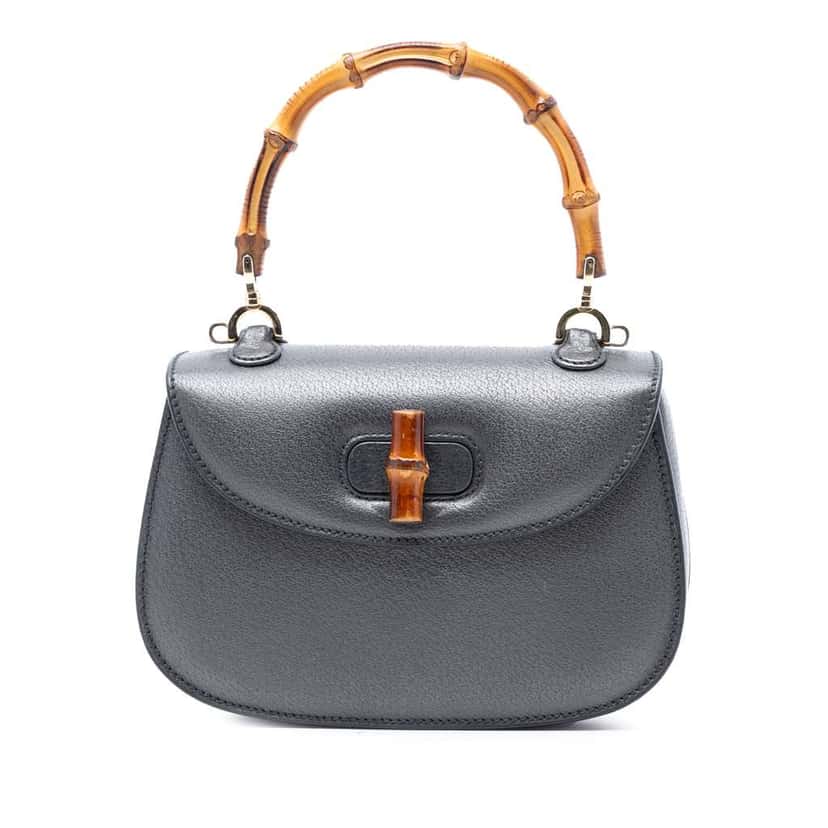 Gucci Calfskin Bamboo Night Grey Leather Very good condition - Front View