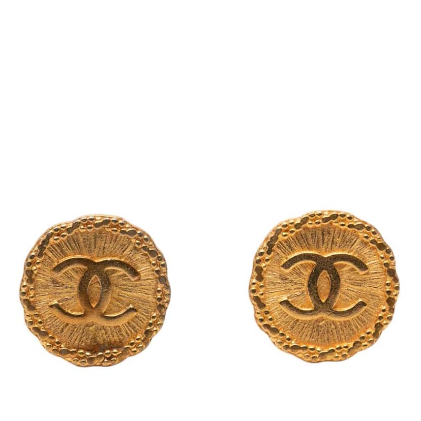 Chanel CC Gold Plated Round Clip On Earrings Gold Metal Good condition - Front View