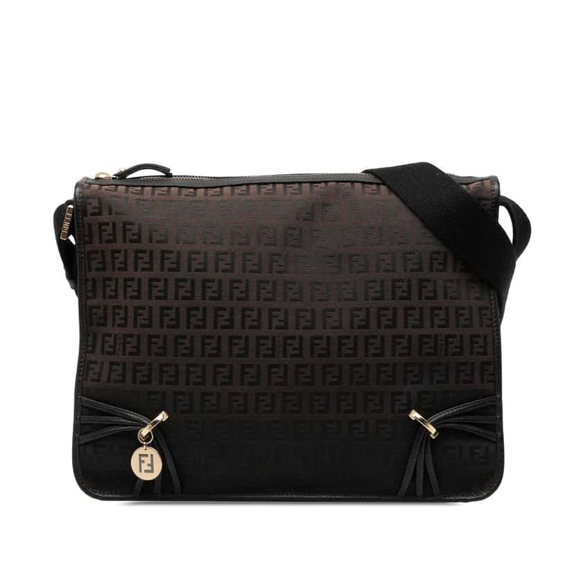 Fendi Zucchino Canvas F Charm Crossbody Brown Canvas Very good condition - Front View