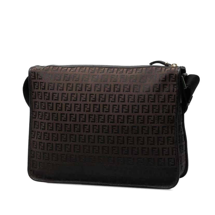 Fendi Zucchino Canvas F Charm Crossbody Brown Canvas Very good condition - Back View