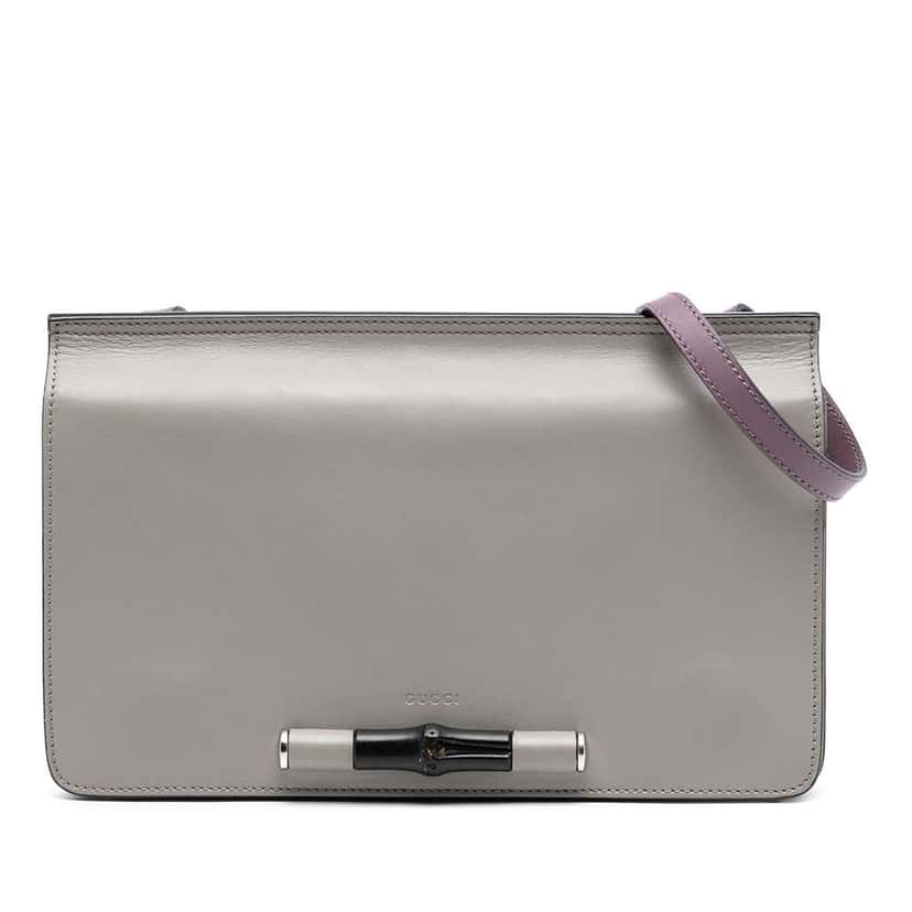 Gucci Leather Lady Bamboo Shoulder Bag Grey Leather Very good condition - Front View