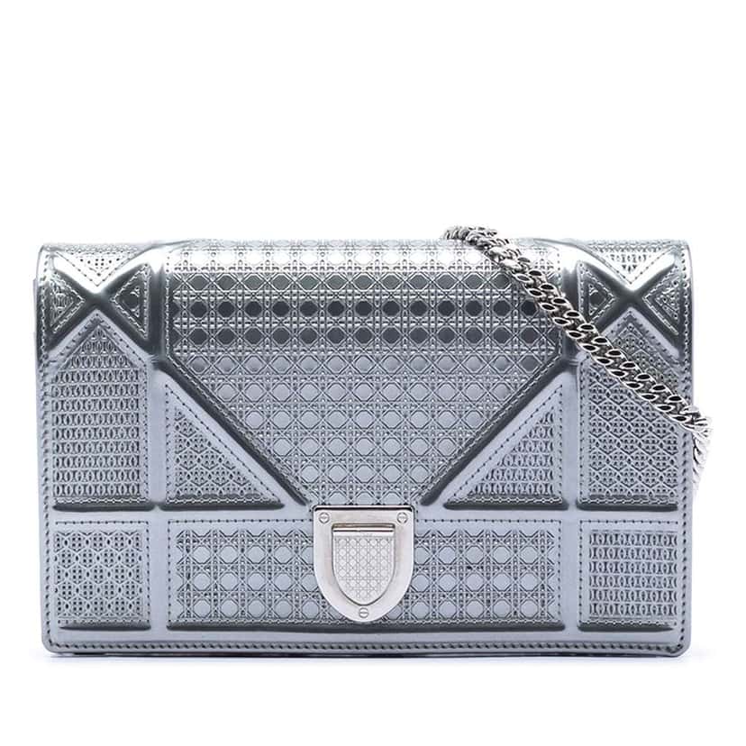 Dior Baby Patent Microcannage Diorama Crossbody Silver Leather Good condition - Front View