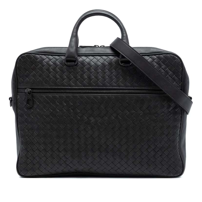Bottega Veneta Nappa Intrecciato Business Bag Brown Leather Good condition - Front View