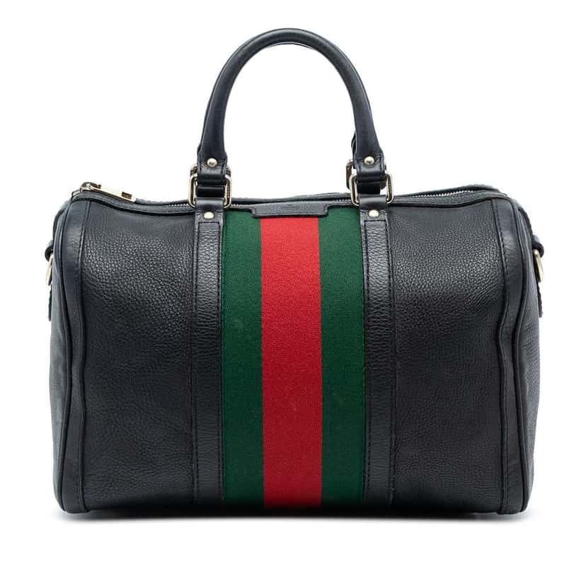 Gucci Calfskin Web Joy Boston Bag Black Leather Good condition - Front View