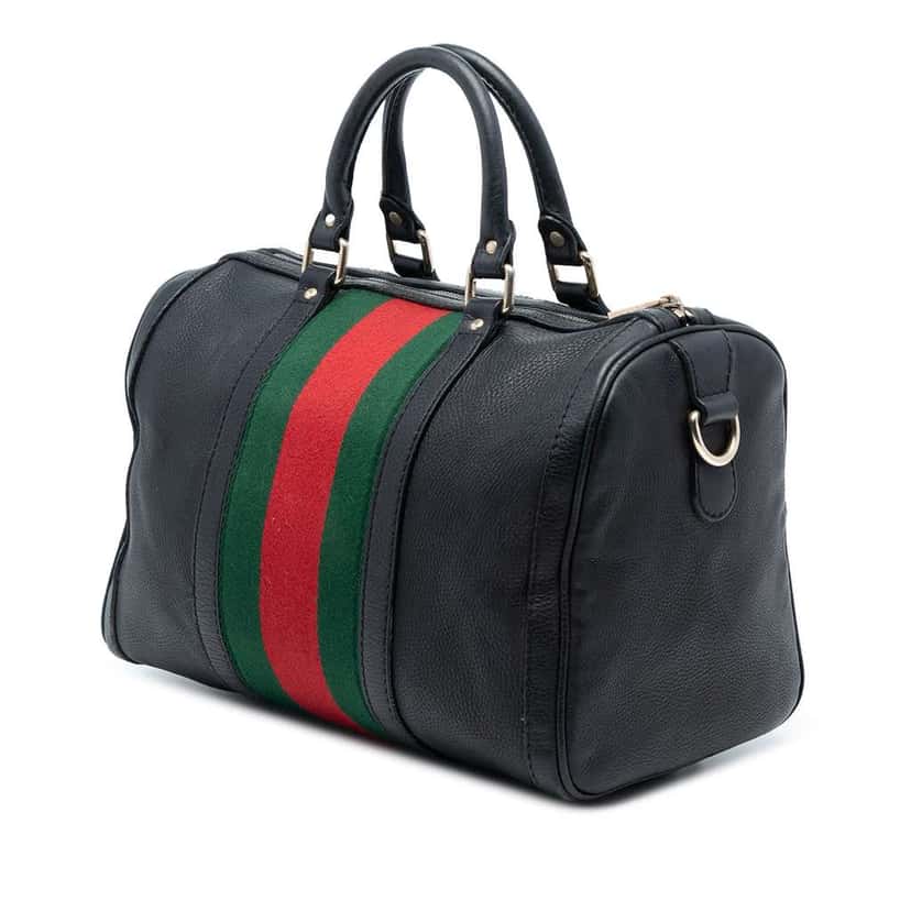 Gucci Calfskin Web Joy Boston Bag Black Leather Good condition - Back View