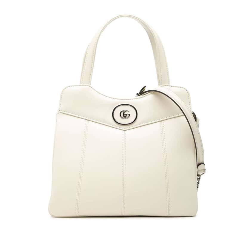 Gucci Small Leather Petite GG Tote White Leather Very good condition - Front View