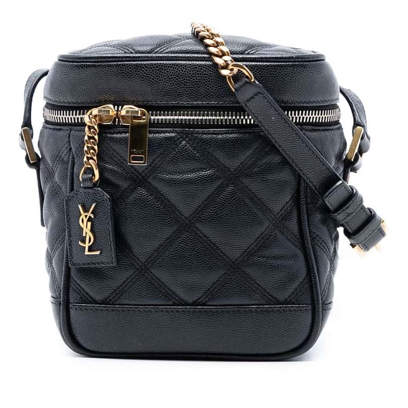 Saint Laurent Grain de Poudre Quilted 80s Vanity Bag Black Leather Very good condition - Front View