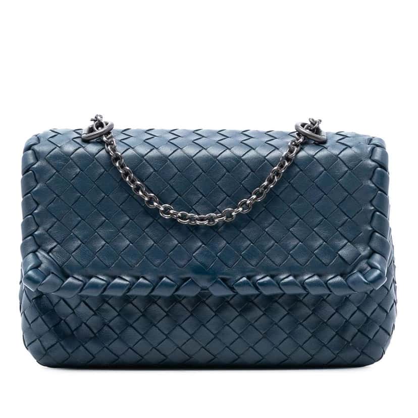 Bottega Veneta Baby Nappa Intrecciato Olimpia Crossbody Blue Leather Good condition - Front View