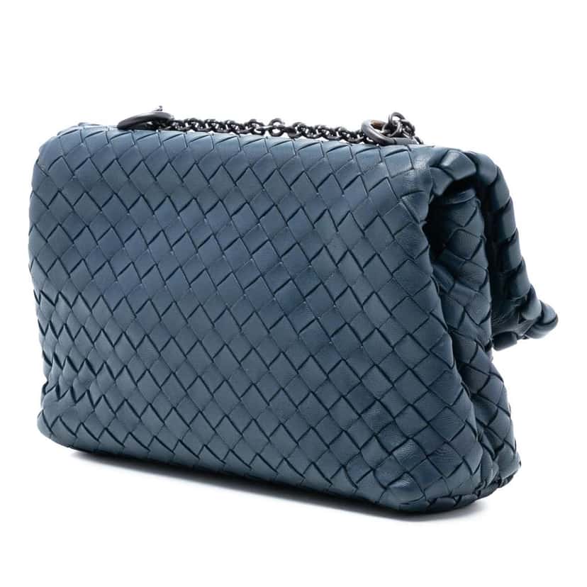 Bottega Veneta Baby Nappa Intrecciato Olimpia Crossbody Blue Leather Good condition - Back View