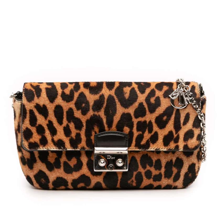 Dior Leopard Print Pony Hair Miss Dior Chain Flap Brown Very good condition - Front View