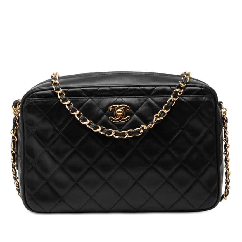 Chanel CC Quilted Lambskin Camera Bag Black Leather Good condition - Front View
