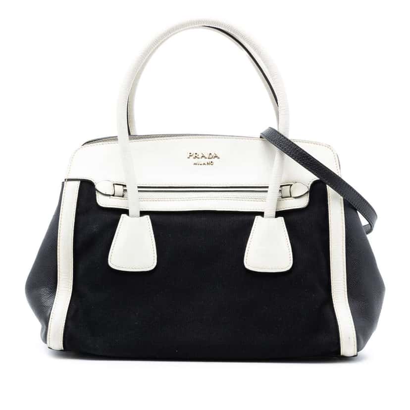 Prada Bicolor Saffiano Cuir Trimmed Canvas Satchel Black Canvas Very good condition - Front View