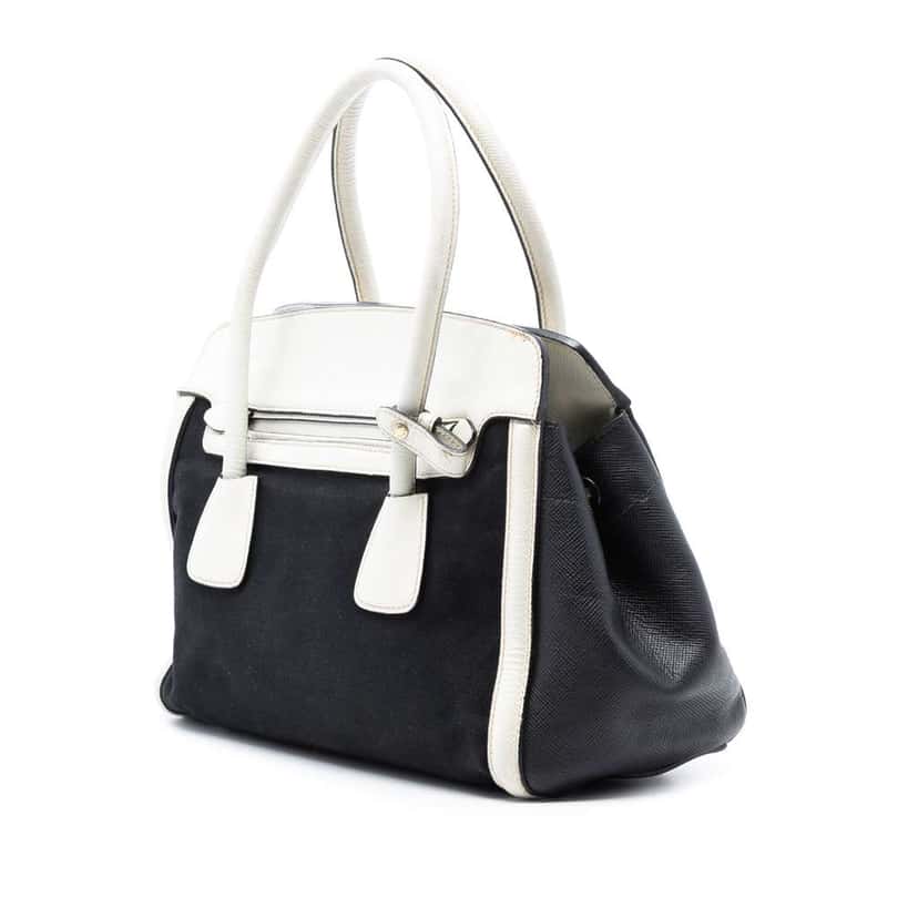 Prada Bicolor Saffiano Cuir Trimmed Canvas Satchel Black Canvas Very good condition - Back View