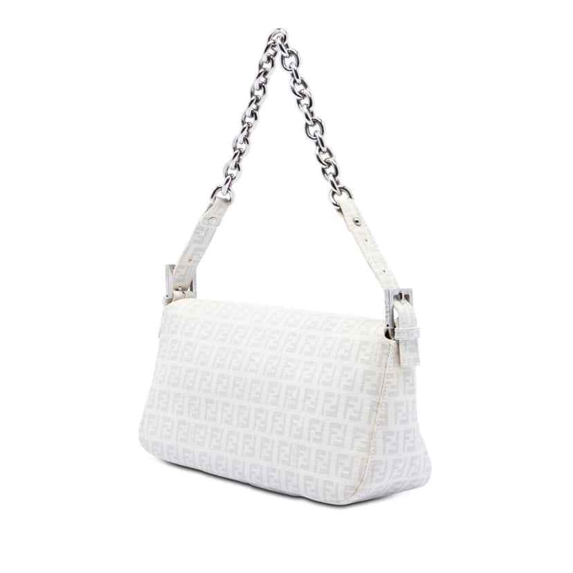 Fendi Zucchino Spalmati Double Flap Chain Shoulder Bag White Canvas Very good condition - Back View