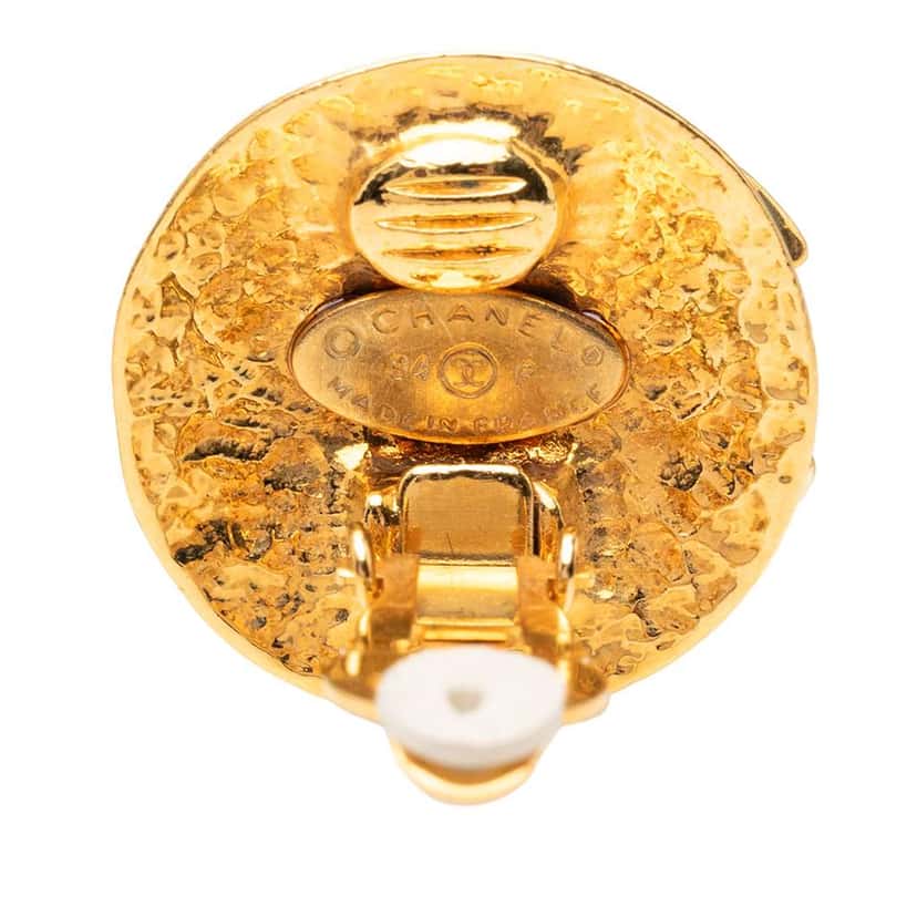 Chanel Gold Plated CC Round Clip on Earrings Gold Metal Very good condition - Inside View