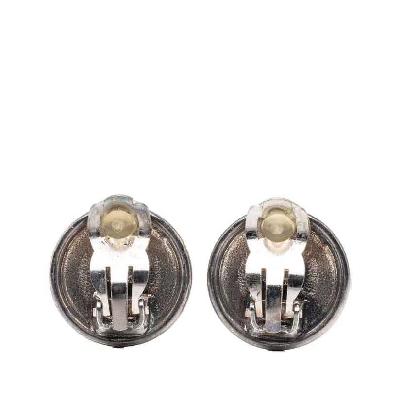 Chanel CC Silver Plated Round Clip on Earrings Silver Metal Very good condition - Back View