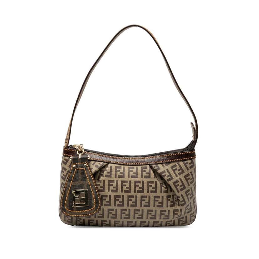 Fendi Zucchino Coated Canvas Pochette Brown Canvas Good condition - Front View