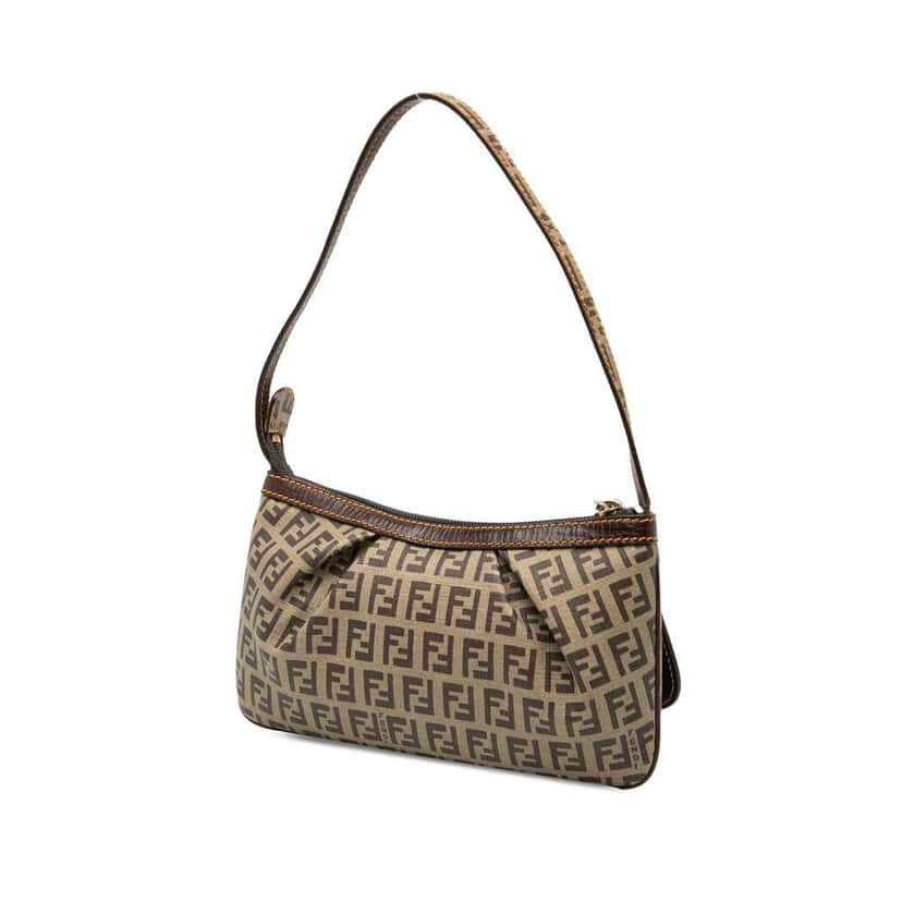 Fendi Zucchino Coated Canvas Pochette Brown Canvas Good condition - Back View
