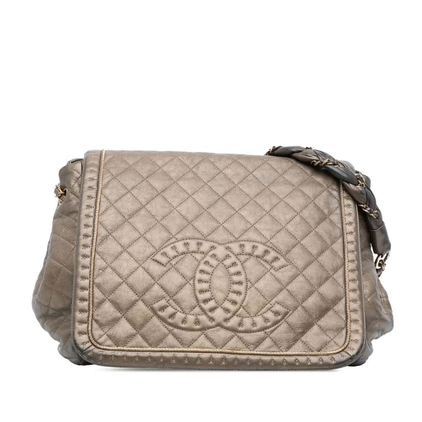 Chanel Large Quilted Metallic Calfskin Istanbul Accordion Flap Brown Leather Very good condition - Front View