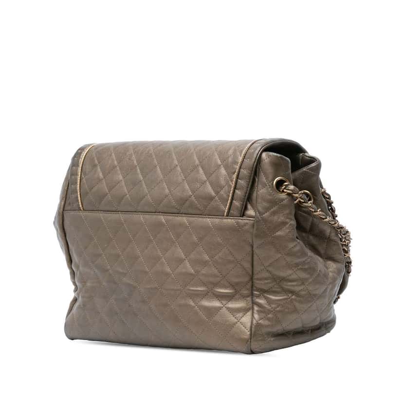 Chanel Large Quilted Metallic Calfskin Istanbul Accordion Flap Brown Leather Very good condition - Back View
