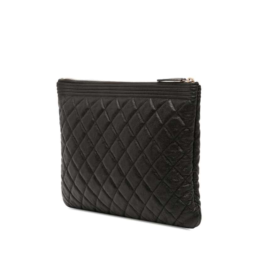 Chanel Medium Quilted Caviar Boy O Case Clutch Black Leather Very good condition - Back View