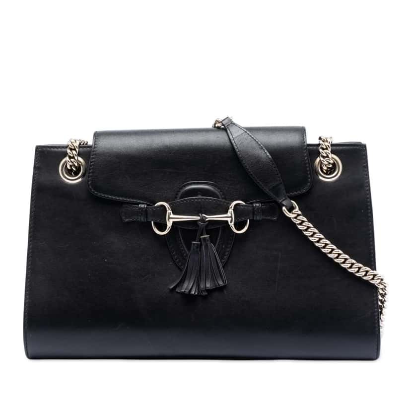 Gucci Large Leather Emily Shoulder Bag Black Leather Very good condition - Front View