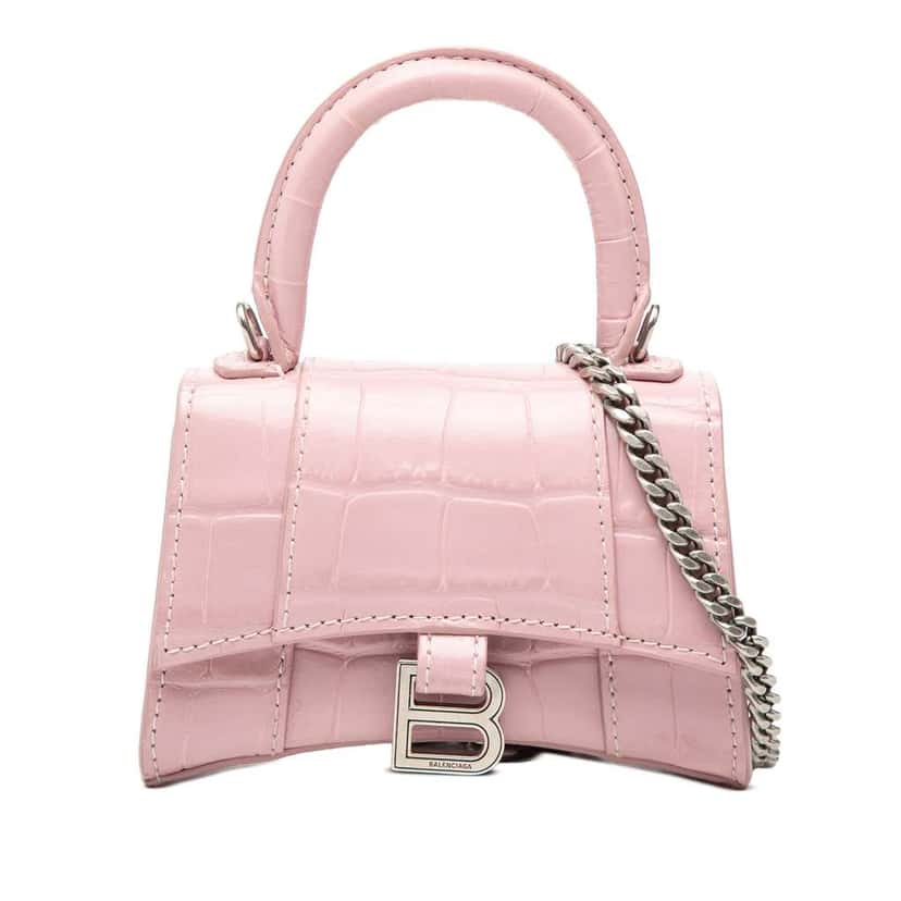 Balenciaga Nano Croc Embossed Hourglass Top Handle Bag Pink Leather Very good condition - Front View
