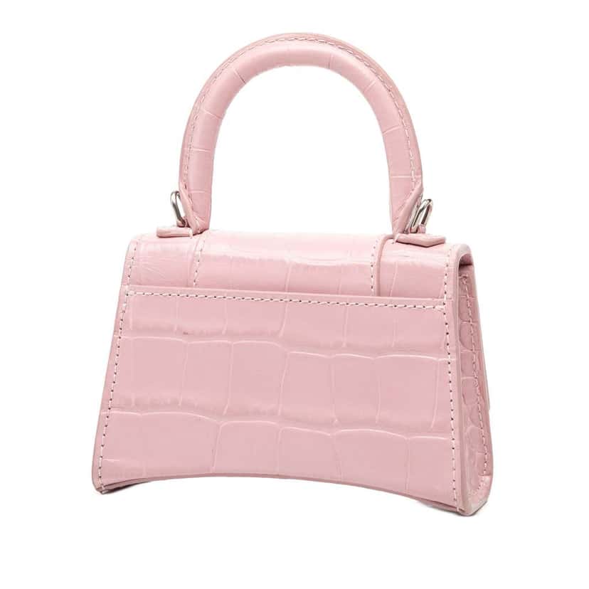 Balenciaga Nano Croc Embossed Hourglass Top Handle Bag Pink Leather Very good condition - Back View