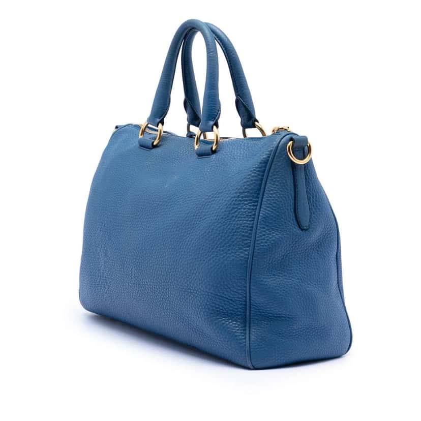 Prada Vitello Daino Zip Top Satchel Blue Leather Very good condition - Back View