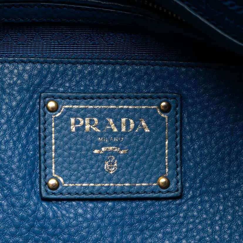 Prada Vitello Daino Zip Top Satchel Blue Leather Very good condition - Box View