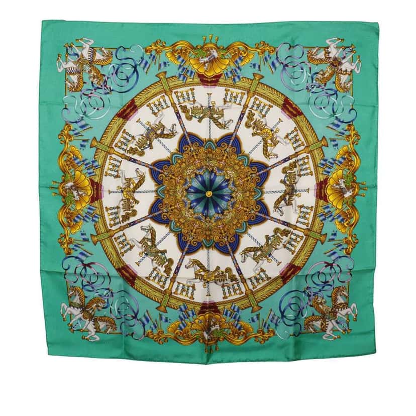 Hermès Luna Park Silk Scarf 90 Green Silk Good condition - Front View